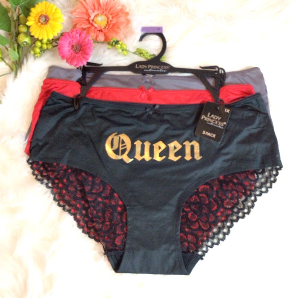 Lady Princess Intimates 3 Pack Queen Lace Back Briefs Panties Size 1X